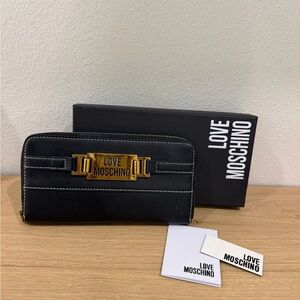 Love Moschino Black and Gold Zip Wallet